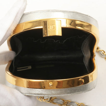 Chanel Around1990 Made Cc Mark Metal Clasp Chain Bag Silver