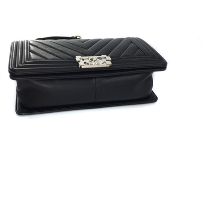 Le Boy Chevron Calfskin Flap Bag with Shiny Silver Hardware