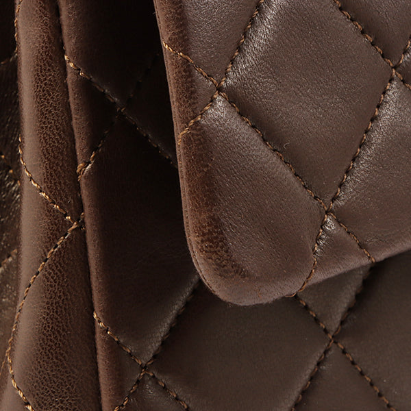 Chanel Around 1990 Made Classic Flap Turn-Lock Chain Bag Brown