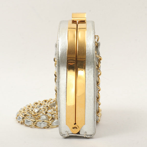 Chanel Around1990 Made Cc Mark Metal Clasp Chain Bag Silver