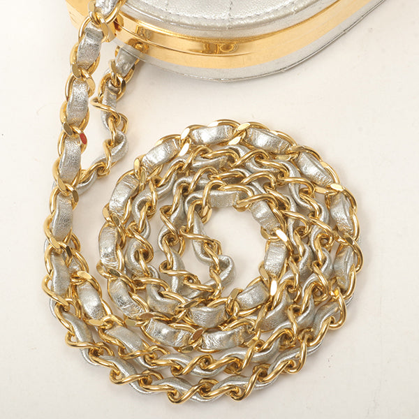 Chanel Around1990 Made Cc Mark Metal Clasp Chain Bag Silver