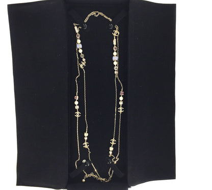 Long Necklace with CC Logo, Pearls and Crystals