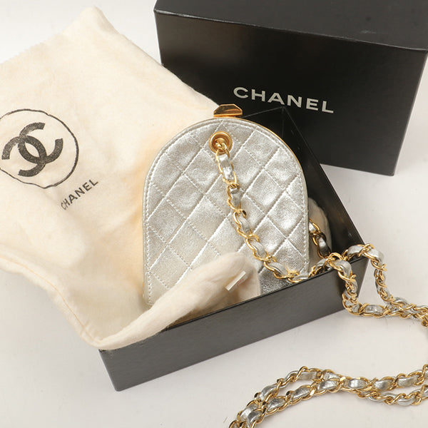 Chanel Around1990 Made Cc Mark Metal Clasp Chain Bag Silver