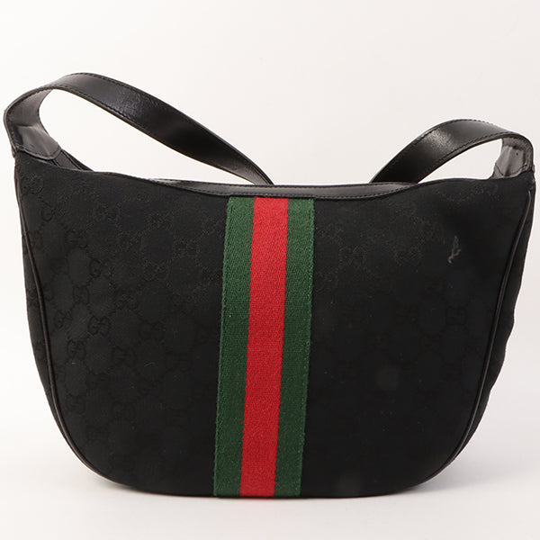 Gucci Gg Pattern Logo Plate Web Detailed Shoulder Bag Black