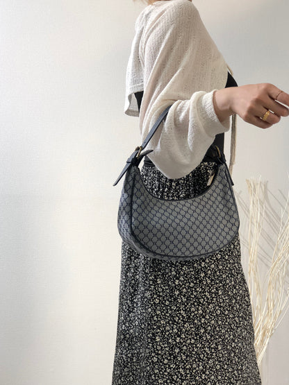 CELINE  Triomphe Pattern Handbag Hobobag Navy Vintage Old Celine xeda2r