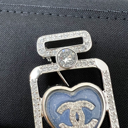 Chanel 25P Perfume Bottle Brooch with Denim Detail and Crystals in SHW