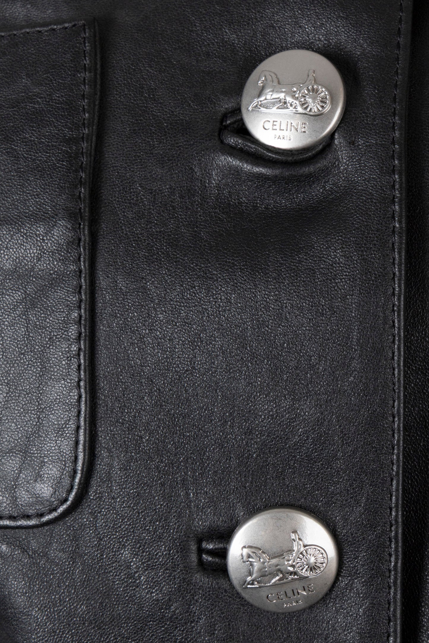 CELINE Belted Biker Leather Jacket Black Structured Leather