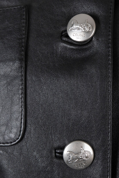 CELINE Belted Biker Leather Jacket Black Structured Leather