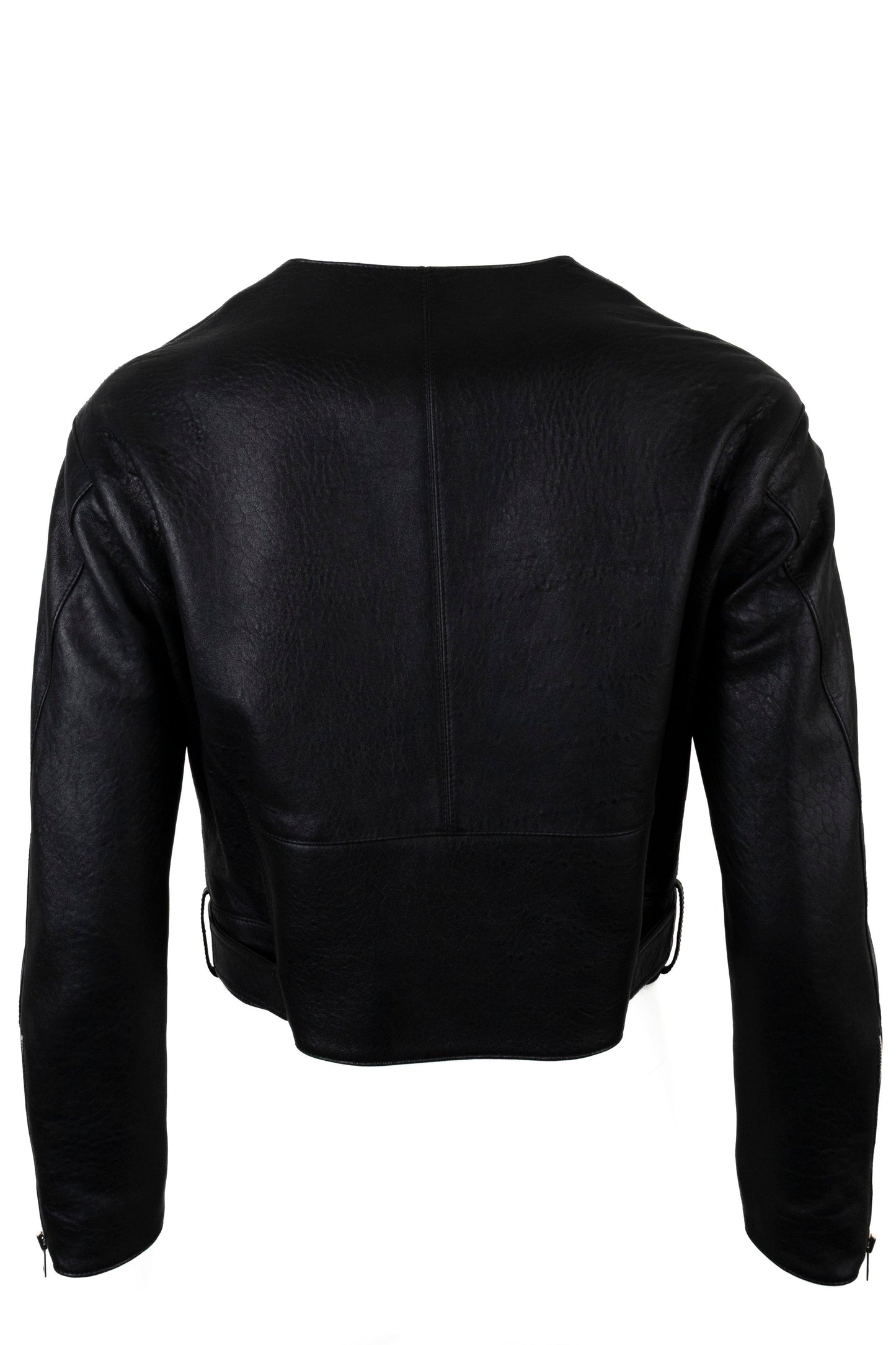 CELINE Belted Biker Leather Jacket Black Structured Leather