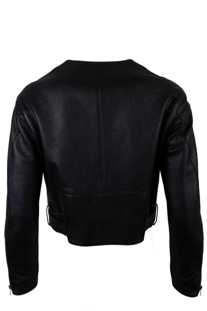 CELINE Belted Biker Leather Jacket Black Structured Leather