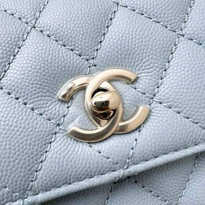 Chanel Small (24cm) Coco Handle in 22P Robin Egg Blue Caviar and LGHW (Model: A92990)