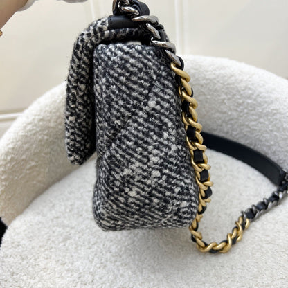 Chanel 19 Small Flap in Black and White Tweed Fabric and 3-tone HW