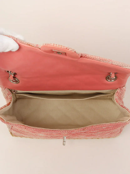 Chanel Around  Made Linen Leather Combination Turn-Lock Chain Bag Pink/Beige