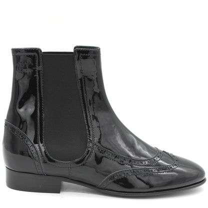 Patent Leather Elastic Short Boots Black 39.5