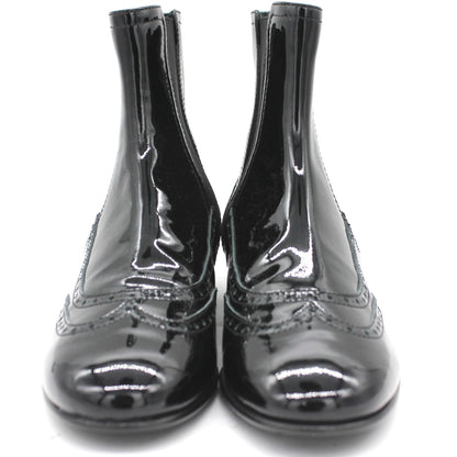 Patent Leather Elastic Short Boots Black 39.5