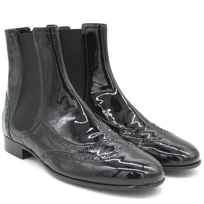 Patent Leather Elastic Short Boots Black 39.5