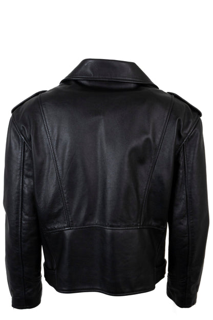 CELINE Triomphe Button Belted Biker Leather Jacket Black