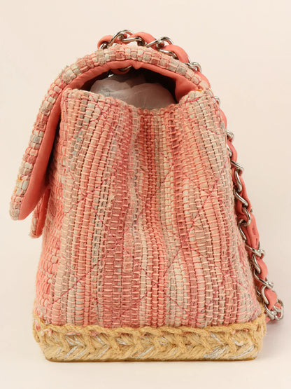 Chanel Around  Made Linen Leather Combination Turn-Lock Chain Bag Pink/Beige