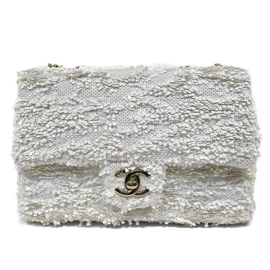 Chanel White Mini Sequin Flap Bag
