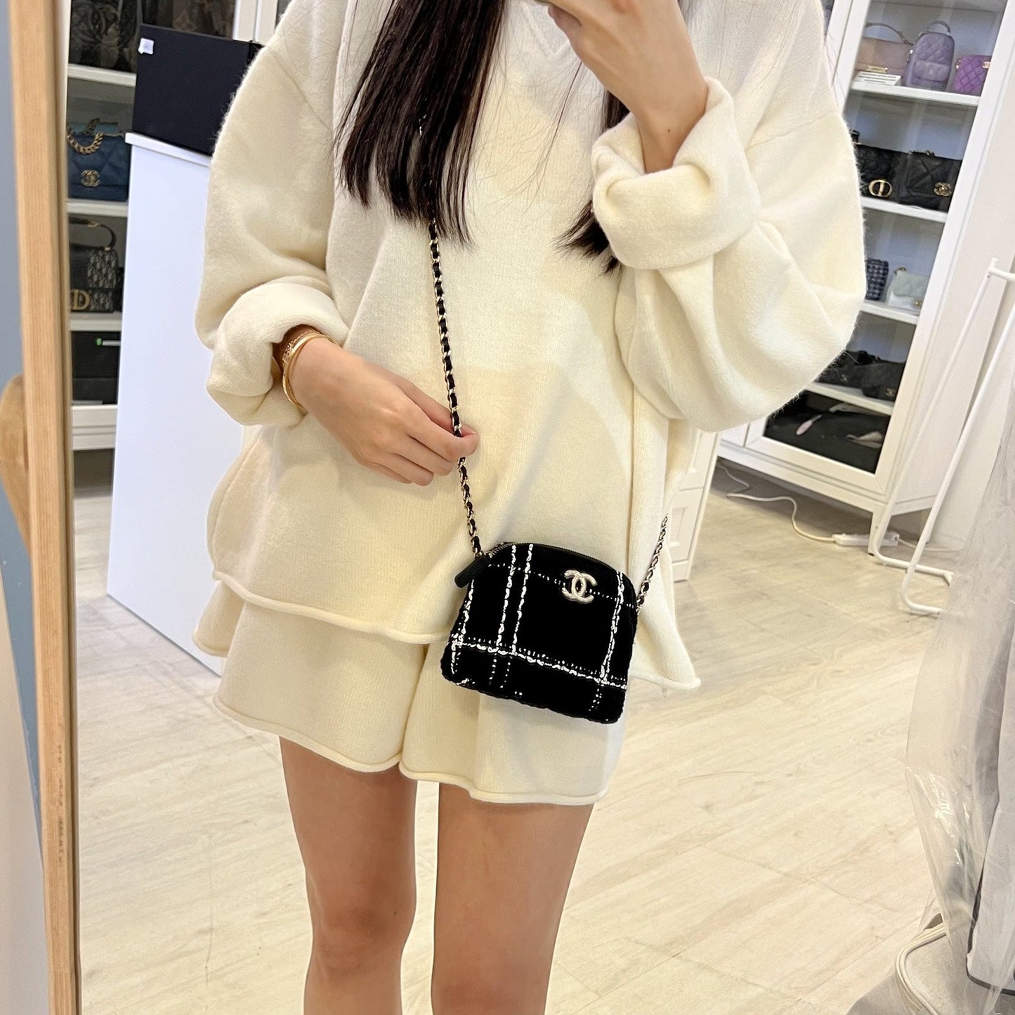 Chanel 24K VIP Gift Mini Bag in Black and White Tweed and LGHW