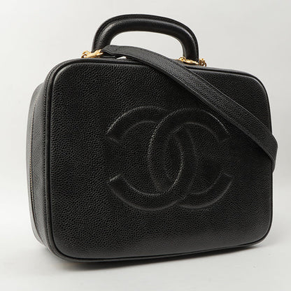 Chanel Around 1997 Made Caviar Skin Cc Mark Stitch 2Way Vanity Black