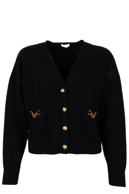 CELINE Triomphe Knit Cardigan Black Gold Cashmere