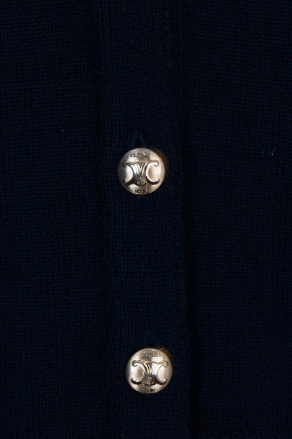 CELINE Triomphe Knit Cardigan Black Gold Cashmere