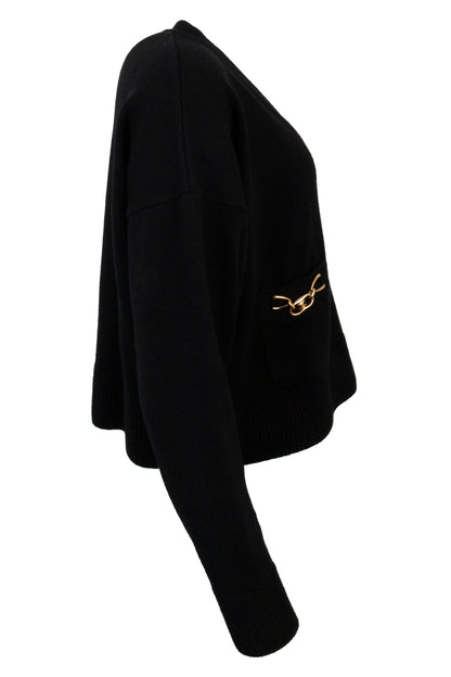 CELINE Triomphe Knit Cardigan Black Gold Cashmere