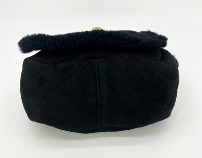 Chanel Black Suede Shearling Small Accordion Flap Bag