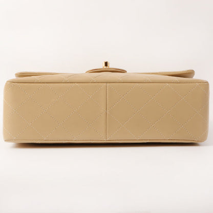 CHANEL Around 1990 Made Big Square Classic Flap Chain Bag Beige