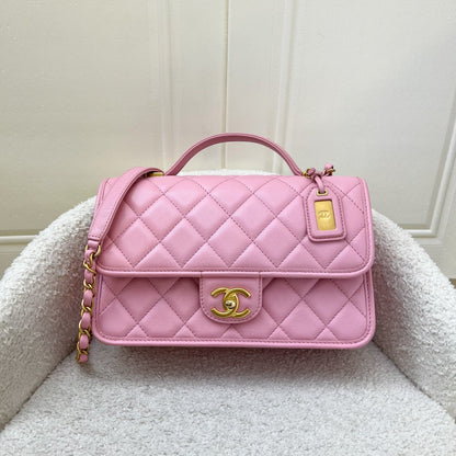 Chanel 22K Seasonal Flap with Top Handle in Pink Caviar and AGHW (Model: AS3653)