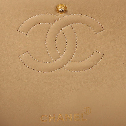 CHANEL Around 1990 Made Big Square Classic Flap Chain Bag Beige