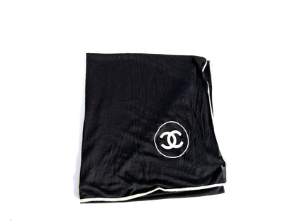 CHANEL Black Cashmere Silk 2020 CC Logo Rectangular Scarf