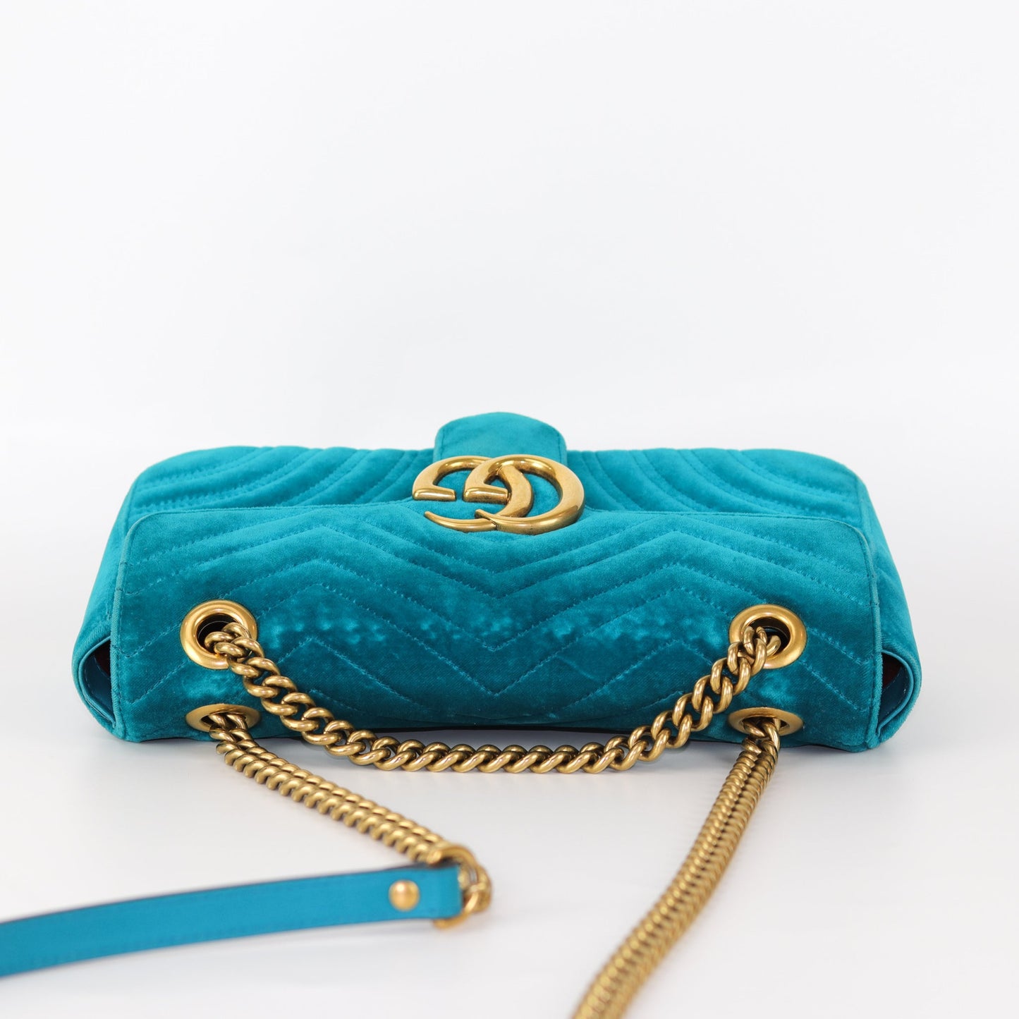 Gucci Marmont Matelasse Shoulder Bag Small in Peacock Blue Velvet
