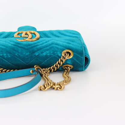 Gucci Marmont Matelasse Shoulder Bag Small in Peacock Blue Velvet