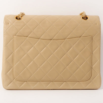 CHANEL Around 1990 Made Big Square Classic Flap Chain Bag Beige