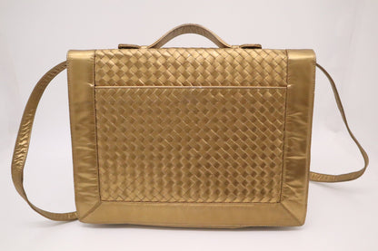 Bottega Veneta Briefcase in Gold Intrecciato Leather