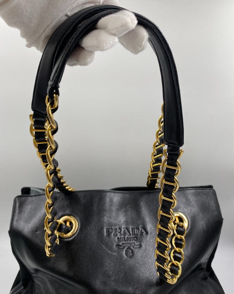 Prada Leather Tote with Chain Handle