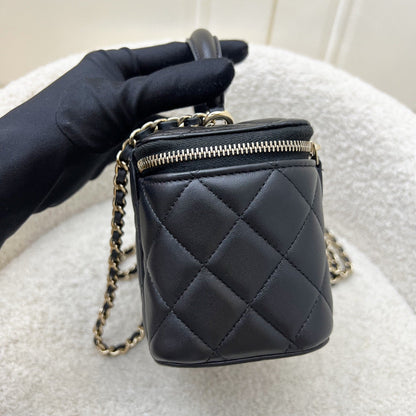 Chanel Top Handle Small Vanity in Black Lambskin and LGHW (Model: AP2199)
