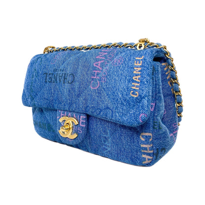 Chanel Logo Printed Denim Mood Rectangular Flap Bag