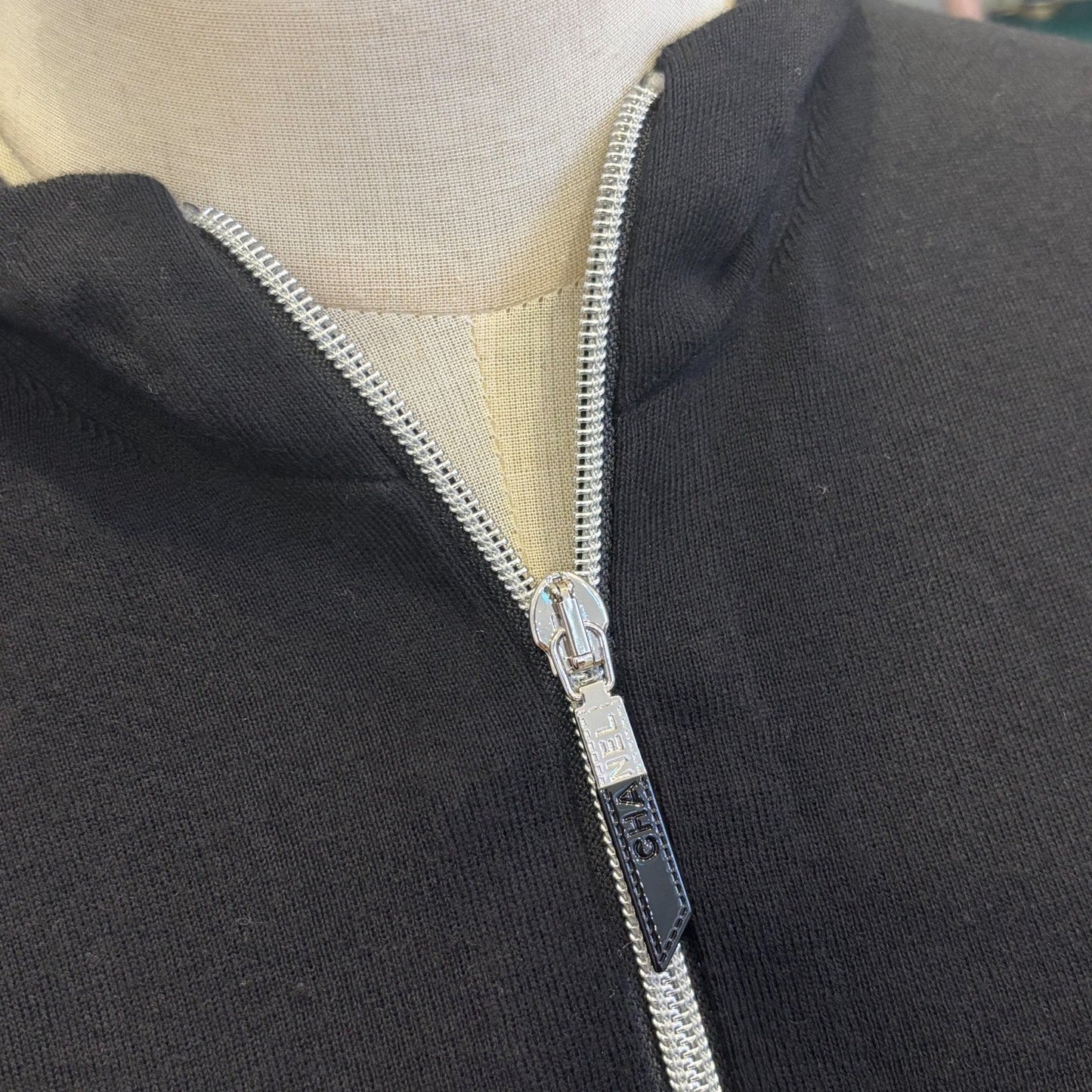 Chanel 25C Zipped Hoodie Dress in Black Cotton and Cashmere Sz 40