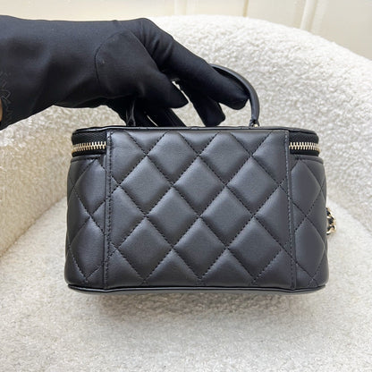 Chanel Top Handle Small Vanity in Black Lambskin and LGHW (Model: AP2199)