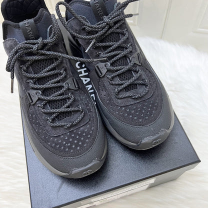 Chanel 23S CC Logo Sneakers in Black Fabric, Suede Calfskin and Mesh Size 37.5