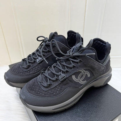 Chanel 23S CC Logo Sneakers in Black Fabric, Suede Calfskin and Mesh Size 37.5