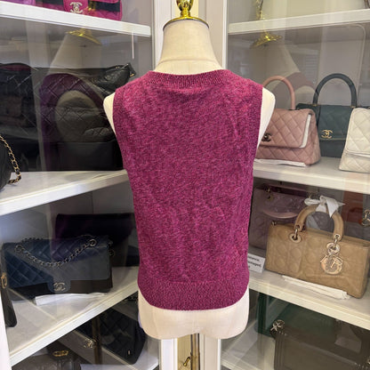 Chanel 24A Seasonal Vest with Embroidered CC Logo Crest in Dark Mauve Cashmere Sz 36
