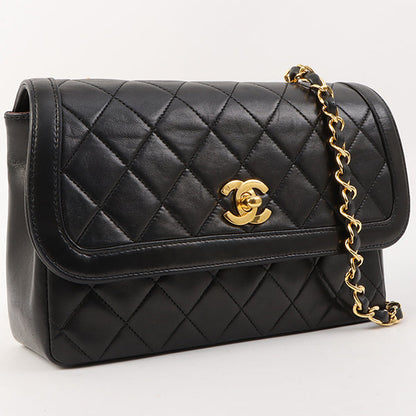Chanel Around 1990 Made Design Flap Turn-Lock Chain Bag With Pouch Black