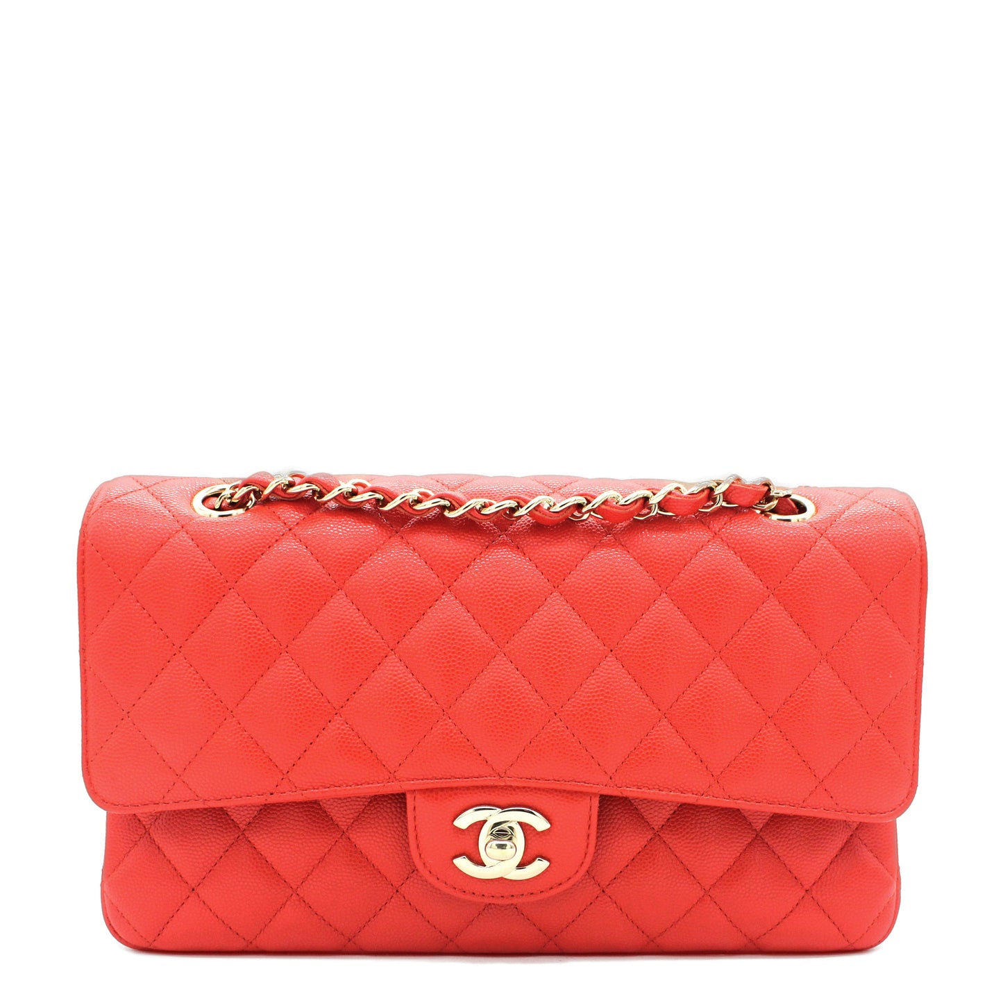 Red Quilted Caviar Leather Classic Double Flap Bag