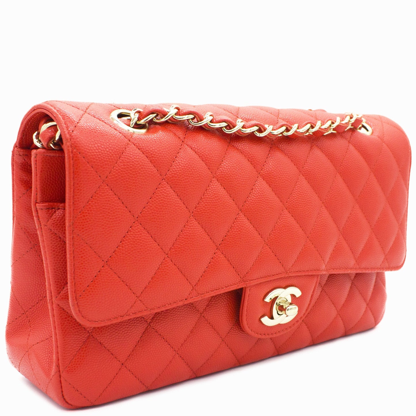 Red Quilted Caviar Leather Classic Double Flap Bag