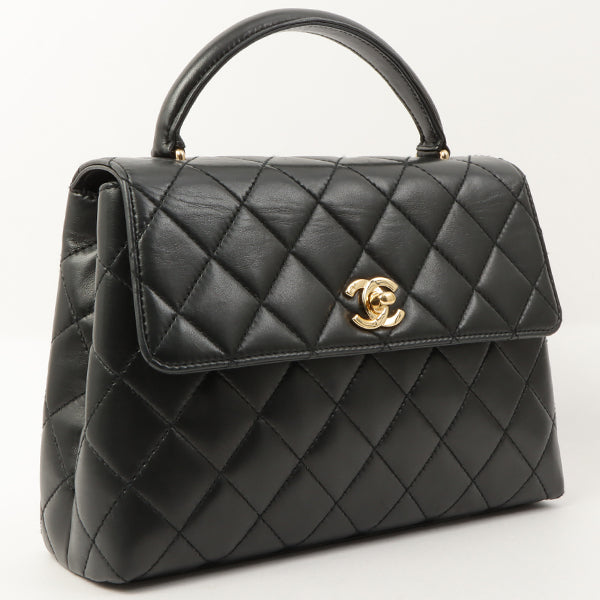 Chanel Around 1998 Made Turn-Lock Top Handle Bag Black