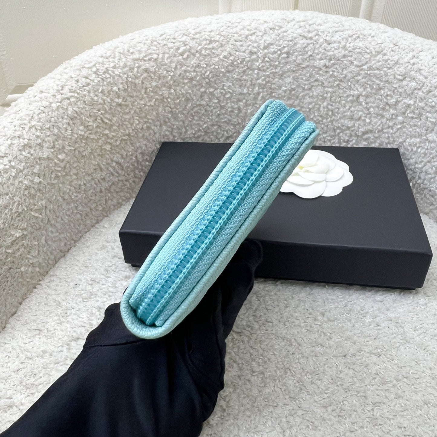 Chanel Boy Medium Mid Length Zippy Wallet in Tiffany Blue Caviar and AGHW (Model: A80566)